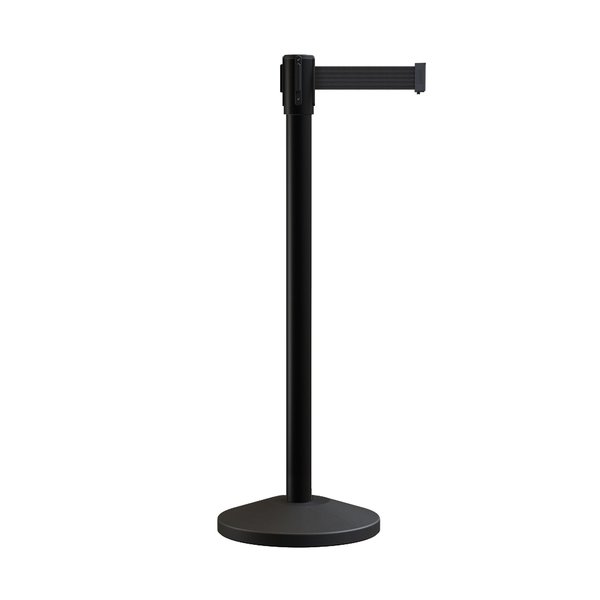 Montour Line Retractable Belt Barrier Stanchion, 2in Black Post  11' Black Belt M530-BK-BK-110